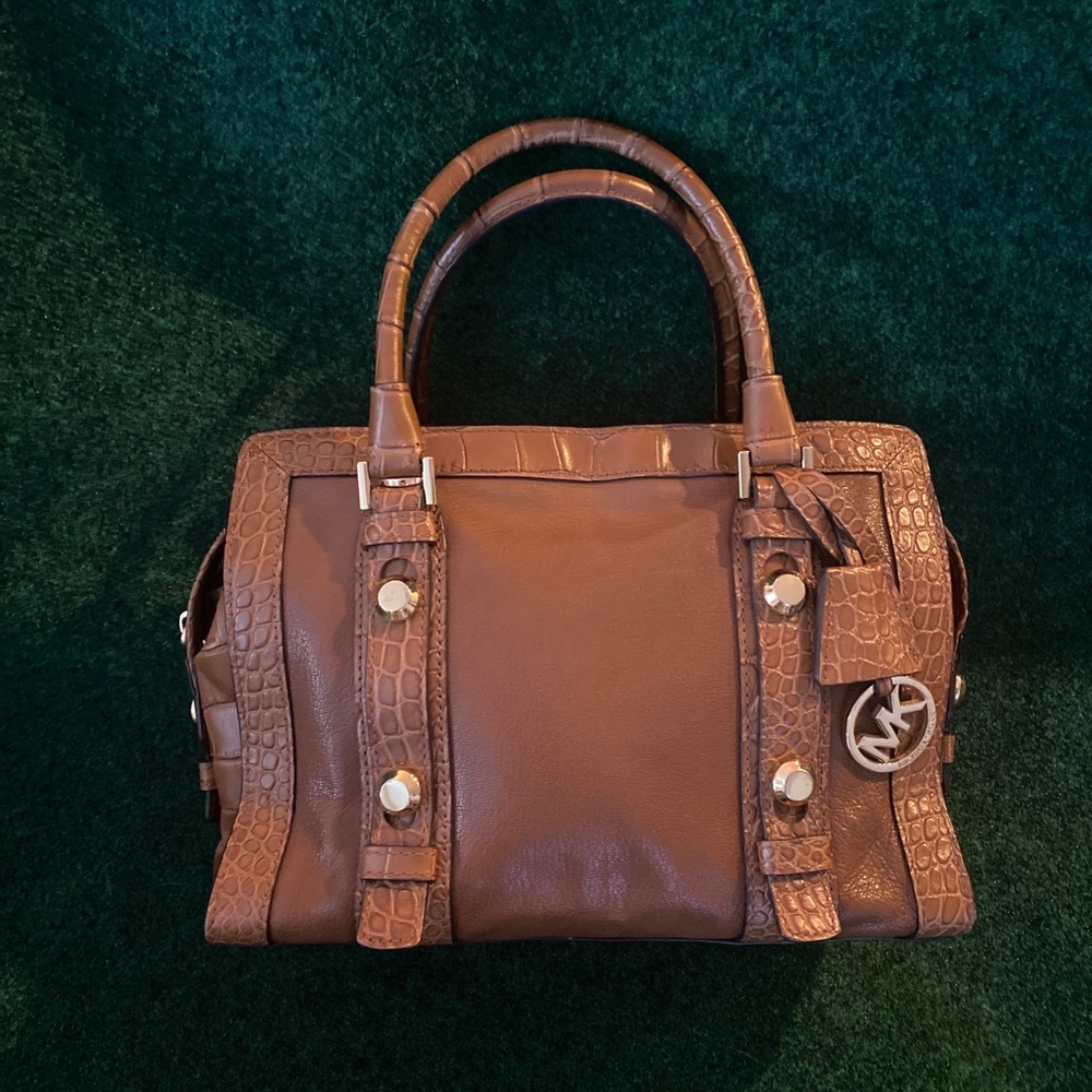 Michael Kors Collins Stud Medium Brown Crocodile Satchel